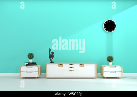 Tv Regal in Mint zimmer Moderne tropischen Stil - leere Zimmer Innenraum - minimales Design. 3D-Rendering Stockfoto