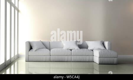 Weißes Leder Stuhl - Inneneinrichtung auf weiße Wand im Hintergrund. 3D-Rendering Stockfoto