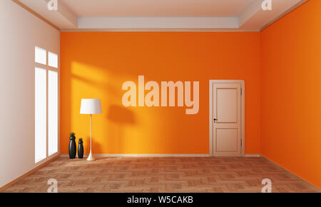 Orange leeren Raum auf Holzboden. 3D-Rendering Stockfoto