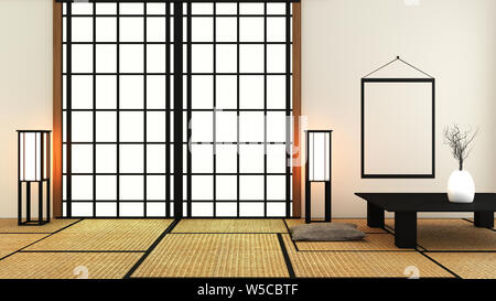 Design der Zimmer im japanischen Stil. 3D-Rendering Stockfoto