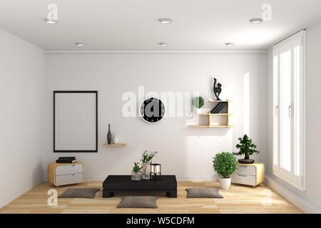 Design der Zimmer im japanischen Stil. 3D-Rendering Stockfoto