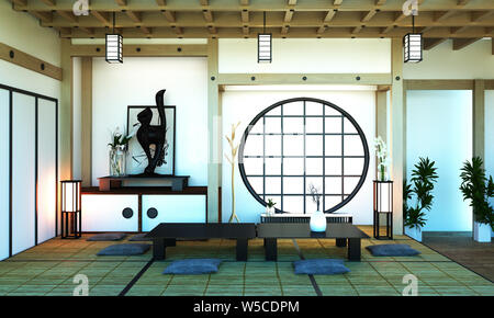 Design der Zimmer im japanischen Stil. 3D-Rendering Stockfoto