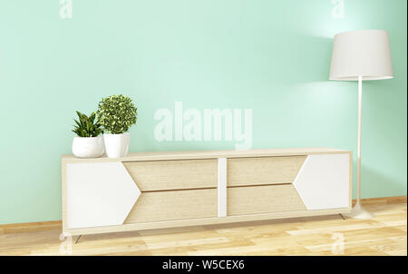 Tv Regal in Mint zimmer Moderne tropischen Stil - leere Zimmer Innenraum - minimales Design. 3D-Rendering Stockfoto