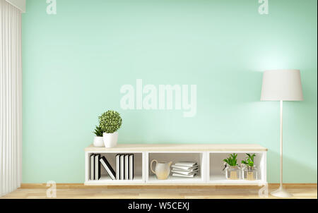 Tv Regal in Mint zimmer Moderne tropischen Stil - leere Zimmer Innenraum - minimales Design. 3D-Rendering Stockfoto