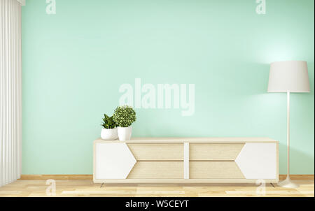 Tv Regal in Mint zimmer Moderne tropischen Stil - leere Zimmer Innenraum - minimales Design. 3D-Rendering Stockfoto