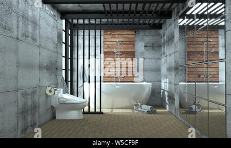 Bad Badewanne in keramischen Fliesen auf Granit Fliesen wand hintergrund - leere weiße Konzept. 3D-Rendering, Mock up Stockfoto