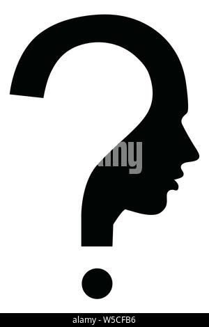 Abbildung des menschlichen Kopfes mit Fragezeichen Stockfoto