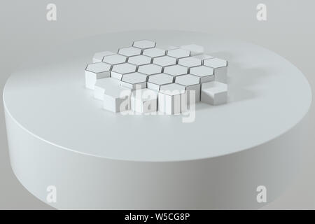Weiße, hexagonale Plattformen miteinander verbunden Hintergrund, 3D-Rendering. Computer digitale Zeichnung. Stockfoto