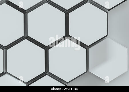 Weiße, hexagonale Plattformen miteinander verbunden Hintergrund, 3D-Rendering. Computer digitale Zeichnung. Stockfoto
