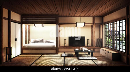 Mock up - Multi Zimmer im japanischen Stil. 3D-Rendering Stockfoto