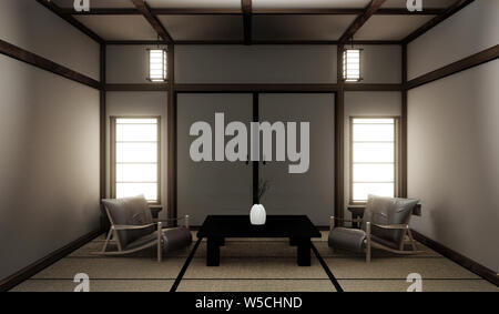 Traditionelle japanische Schlafzimmer mit Tatami-Boden und Futon-Betten