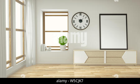 Mock up TV-Schrank und Anzeige mit minimalem Design und decoraion japanischen Stil. 3D-Rendering Stockfoto