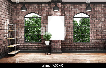 Brick Wall moderne Inneneinrichtung. 3D-Rendering Stockfoto