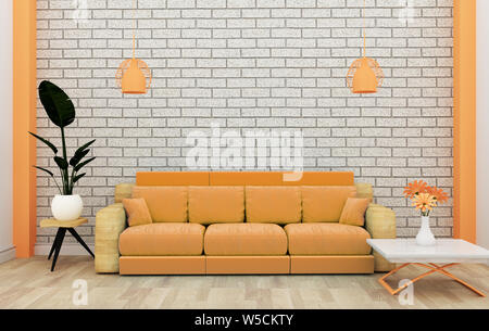 Loft Innenraum mock up mit Sofa und Dekoration und weiße Mauer auf Holzboden. 3D-Rendering Stockfoto