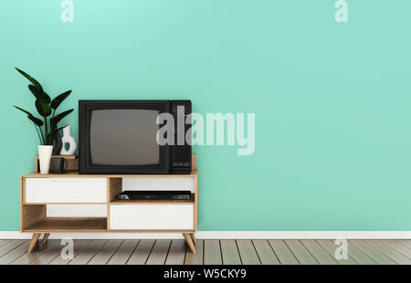 Tv Regal in Mint zimmer Moderne tropischen Stil - leere Zimmer Innenraum - minimales Design. 3D-Rendering Stockfoto