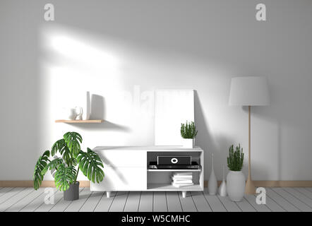 Tv-Schrank in der modernen leeren Raum japanischen Zen Stil, minimale Designs. 3D-Rendering Stockfoto