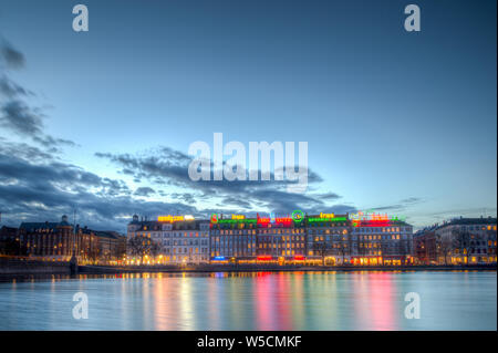 Abendlicher Blick über die Seen in Kopenhagen, Dänemark. Stockfoto