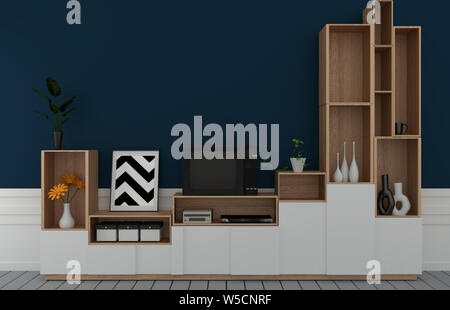 Tv Regal in Mint zimmer Moderne tropischen Stil - leere Zimmer Innenraum - minimales Design. 3D-Rendering Stockfoto