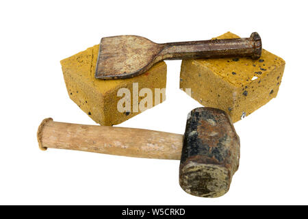 Schneiden sie Steine und Ziegel cutting tools auf einem weißen Hintergrund. Stockfoto