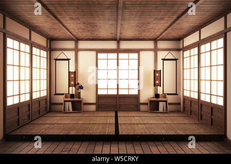 Innenraum Japanische leeren Raum Tatami Matten entwerfen die Schönsten. 3D-Rendering Stockfoto