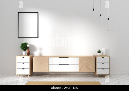 Tv-Schrank in der modernen leeren Raum japanischen Zen Stil, minimale Designs. 3D-Rendering Stockfoto