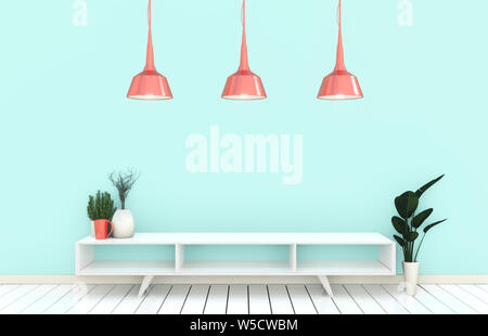 Smart TV Mockup auf Minze Wand in japanischen Wohnzimmer. 3D-Rendering Stockfoto