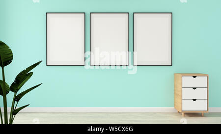Mock up Moderne in mint Wohnzimmer mit weißem Holzfußboden. 3D-Rendering Stockfoto