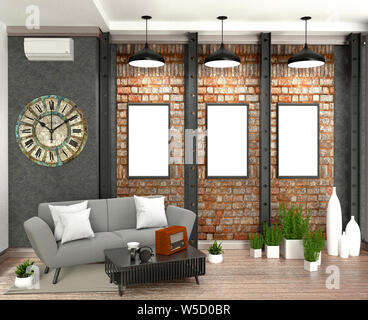 Moderne Loft style living Interior Design. 3D-Rendering Stockfoto