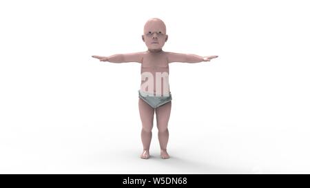 3D-Rendering eines ständigen Baby in Weiß studio Hintergrund isoliert Stockfoto