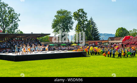 Eröffnungsfeier der World Gymnaestrada 2019 in Dornbirn, Österreich Birkenwiesestadion Stockfoto