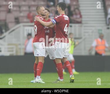 Middlesbrough, UK. 28. Juli 2019. Lewis Flügel feiert sein Ziel während der Vorsaison Freundschaftsspiel zwischen Middlesbrough und als Saint-ƒtienne im Riverside Stadium, Middlesbrough am Sonntag, den 28. Juli 2019. (Bild: Tom Collins | MI Nachrichten) Credit: MI Nachrichten & Sport/Alamy leben Nachrichten Stockfoto