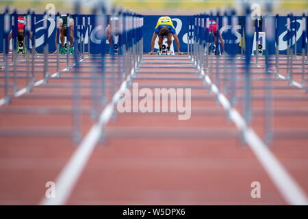 Den Haag, Niederlande. 28. Juli 2019. Den Haag, 28-07-2019, Niederländisch Leichtathletik WM, NK Atletiek abschließenden Tag, Haag Atletiek, Hürden Credit: Pro Schüsse/Alamy leben Nachrichten Stockfoto