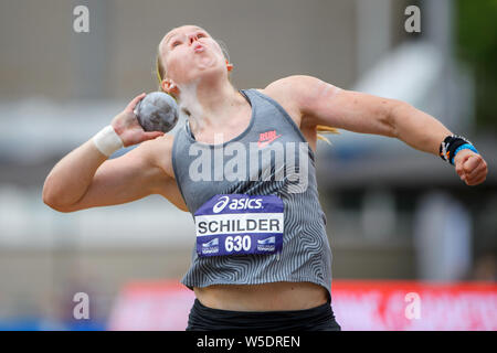 Den Haag, Niederlande. 28. Juli 2019. Den Haag, 28-07-2019, Niederländisch Leichtathletik WM, NK Atletiek abschließenden Tag, Haag Atletiek, Kugelstoßen der Frauen, Jessica Schilder Credit: Pro Schüsse/Alamy leben Nachrichten Stockfoto