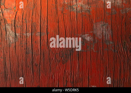 Textur von altem Holz in Rot lackiert. Hintergrundbild. Stockfoto
