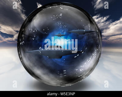 UFO in Warp Sphäre. Sci Fi art Stockfoto