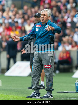 Edinburgh, Großbritannien. 28. Juli 2019. EDINBURGH, Schottland - Juli 28: Napoli manager Carlo Ancelotti, während der Vor Saisonbeginn Freundschaftsspiel zwischen dem FC Liverpool und SSC Napoli bei Murrayfield am 28. Juli 2019 in Edinburgh, Schottland. (Foto von Alamy/Ian Jacobs) Credit: Ian Jacobs/Alamy leben Nachrichten Stockfoto