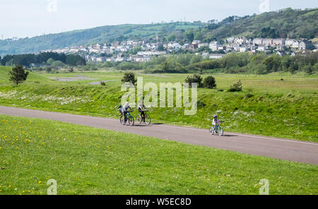 Fahrrad, Radfahren, Millennium, Küsten, Pfad, Llanelli, Carmarthenshire, West, Wales, Welsh, UK, GB, Großbritannien, Britische, Stockfoto