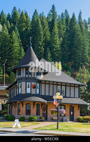 Idaho, Wallace, historische Bergbaustadt, gegründet 1884, Northern Pacific Depot (1902) & Railroad Museum Stockfoto