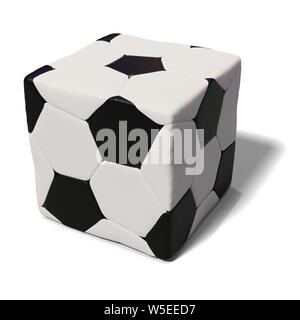 Lustig Fußball cube auf weißem Hintergrund. Unmöglich, Fußball-Spiel. 3D-Darstellung. Stockfoto