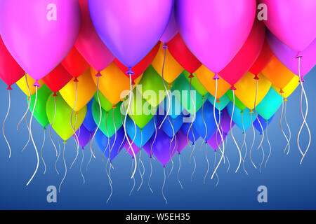 Regenbogen der bunten party Ballons - 3D-Rendering Stockfoto