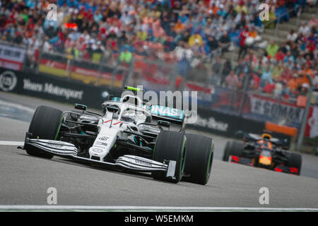 Hockenheim, Deutschland. 28. Juli 2019. Mercedes AMG PETRONAS-F1-Teams der Finne Valtteri Bottas konkurriert während der Deutschen F1 Grand Prix Rennen. Credit: SOPA Images Limited/Alamy leben Nachrichten Stockfoto