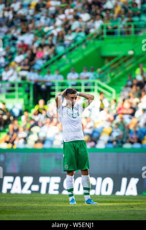 Bruno Fernandes von Sporting CP in Aktion während der Letzten von fünf Geigen vor Saisonbeginn 2019 Trophy Fußballspiel zwischen Sporting CP vs Valencia CF. (Endstand: Sporting CP 1 - 2 Valencia CF) Stockfoto