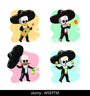 Musiker Skelette feier Viva Mexico Stock Vektor