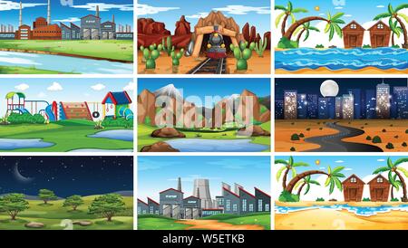 Satz von Szenen in der Natur Einstellung Abbildung Stock Vektor
