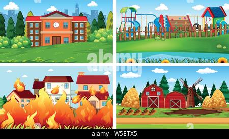 Satz von Szenen in der Natur Einstellung Abbildung Stock Vektor