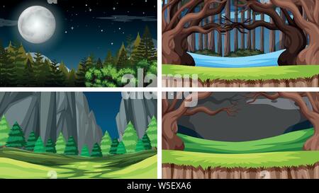 Satz von Szenen in der Natur Einstellung Abbildung Stock Vektor