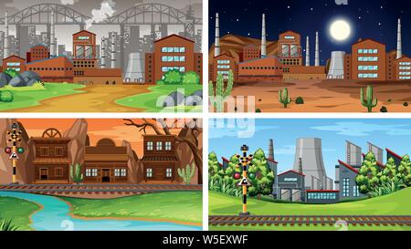 Satz von Szenen in der Natur Einstellung Abbildung Stock Vektor