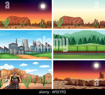 Satz von Szenen in der Natur Einstellung Abbildung Stock Vektor