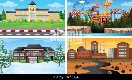Satz von Szenen in der Natur Einstellung Abbildung Stock Vektor