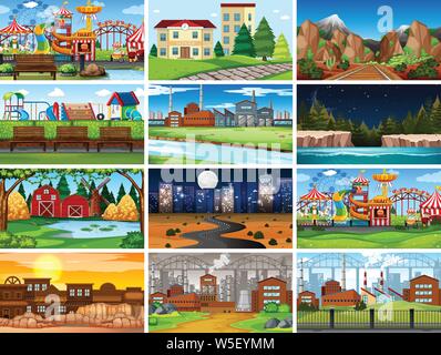 Satz von Szenen in der Natur Einstellung Abbildung Stock Vektor